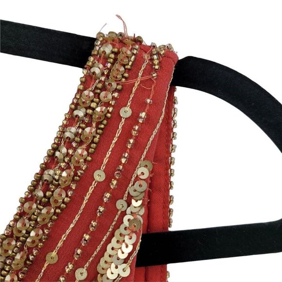 90's Adrianna‎ Papell Silk Bollywood Beaded SharkBite Hem Mini Dress Coral Sz 4 - Picture 5 of 12